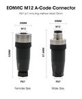 2-Pack M12 5-Pin Female A Code Circular Aviation Plug Waterproof IP67 Sensor Connector 60V 4A Straight Cable Plug Adapter