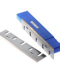 High Speed Steel Planer Blades Pair Sharp Replacement Knives For Woodworking Machine Workhorse Grade with blue protective holder.