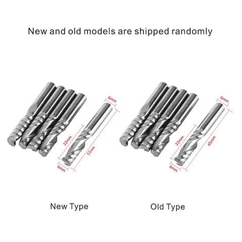 5Pcs 6mm Shank Tungsten Carbide Single Flute End Mills Spiral CNC Milling Bits for Acrylic PVC MDF, new and old models comparison