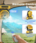 30,000mAh Portable Camping Fan With RGB Lantern Rechargeable Battery Oscillating Air 4 Speed Settings LED Display Remote