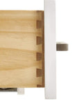 Side view of Straight Up Premium 55 Inch Single Sink Bathroom Vanity Built From Real American White Oak Solid Wood cabinet joint detail.