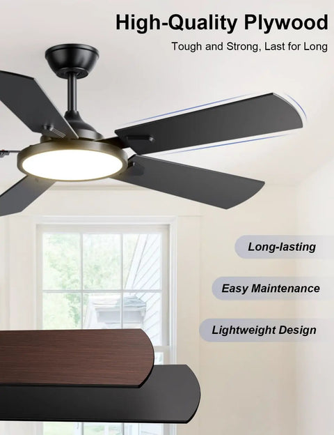 Smart 52 Inch Ceiling Fan With Lights Remote And App Control Dimmable 3CCT Color Temperature Quiet DC Motor Reversible Modern Indoor Outdoor Fan For Bedroom Living Room Kitchen made of high-quality plywood showing durability features