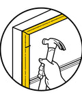 Illustration of installing Durable Garage Door Seal And Weather Stripping Insulation Kit for top and sides, using a hammer.