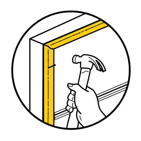 Illustration of installing Durable Garage Door Seal And Weather Stripping Insulation Kit for top and sides, using a hammer.