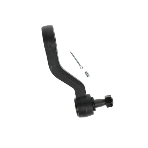 Beefy Heavy Duty Steering Pitman Arm For Smooth Steering Control, Forged Steel Construction Delivers Strength And Durability, Reduces Side To Side Play, Greaseable Where Applicable To Flush Contaminants And Cut Wear, Fits Most Trucks And SUVs. Black pitman arm with cotter pin and nut