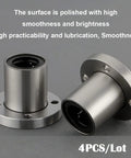Premium 12Mm Linear Ball Bearings 4 Pack Round Flange With Double Rubber Caps showing polished metal surface and black seals.