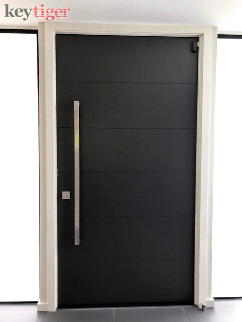 Dope 12 Inch Push Pull Door Handle In Brushed Nickel Satin Finish For Glass And Metal Doors Modern Stainless Steel Pull Bar For Commercial Front Doors Home Office Barn Entrances Rectangular Flat Design on black door