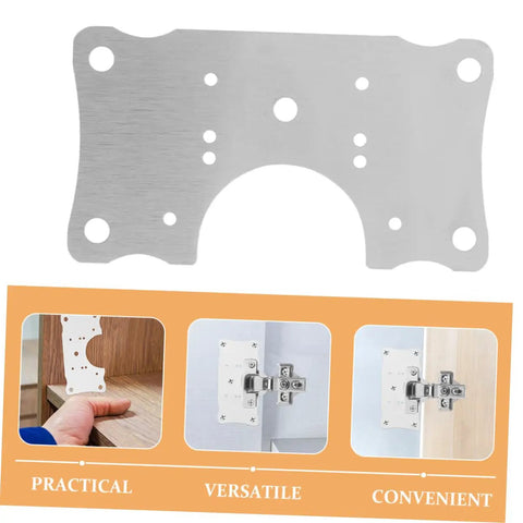 5 Piece Cabinet Hinge Plates Repair Kit For Kitchen Cabinets Easy Install showing silver plate and installation examples