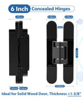 Heavy Hitter Hidden Door Hinges 2 Pack, 6 Inch Concealed Pivot Hardware For Secret Bookcase Entry displayed from side and front view, zinc alloy material.