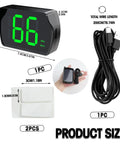 Straight Shot Gps Digital Speedometer For Car Wireless Dash Speed Tracker displayed with dimensions, USB cable, and sticky pads for attachment.