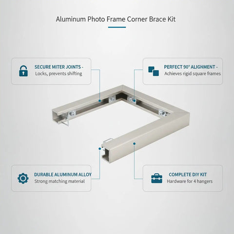 Aluminum L Shaped Corner Braces For Picture Frames And DIY Projects Metal Miter Joint Reinforcement Kit, secure and aligned.