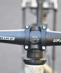 Beefy 25.4mm Handlebar Stem For 28.6mm Fork 32mm Aluminum Short Stem Front View, Four Bolt Clamp, Installed on Bike