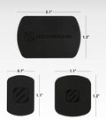 Premium Replacement Metal Plate Kit For Universal Magnetic Car Phone Mounts in matte black, three sizes displayed for compatibility.