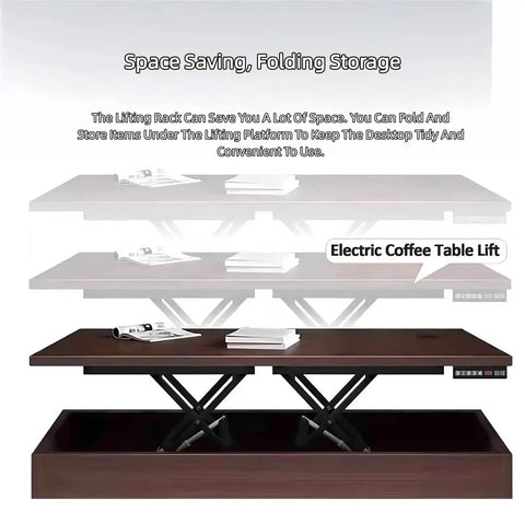 Premium Electric Scissor Lift Table With Folding Top For Small Spaces showing electric coffee table lift in action.