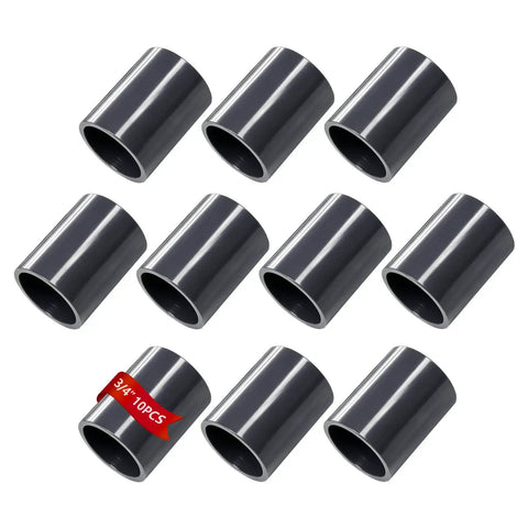 Three Quarter Inch PVC Pipe Fittings Slip Socket Coupling 10 Piece Set for Irrigation, DIY Projects, and Plumbing, gray connectors