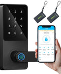 Fingerprint Keyless Entry Door Lock With Reversible Handle, Touchscreen Keypad, And Smart Lock With App, Code, Fob, And Key Backup