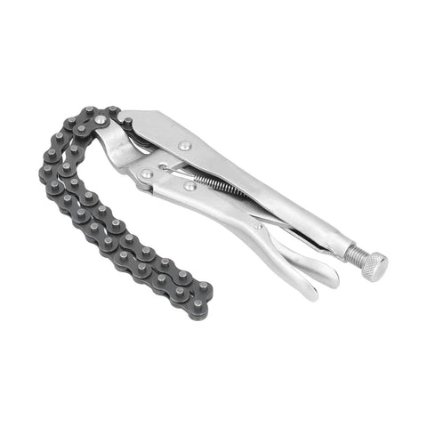 Locking Chain Clamp For Auto Repair Adjustable Chain Grip Wrench In High Carbon Steel Heavy Duty Pipe Vise Tool For Workshop Irregular Shape Holder With Steady Hold SK129A on white background