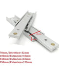 Top Shelf Side Mounted Ball Bearing Drawer Slides One Pair L140mm with measurements for full extension in silver.