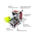 Ultra Compact Mini Electric Belt Sander With 4 Axis Variable Speed showcasing adjustable parts and materials for woodworking and metal.