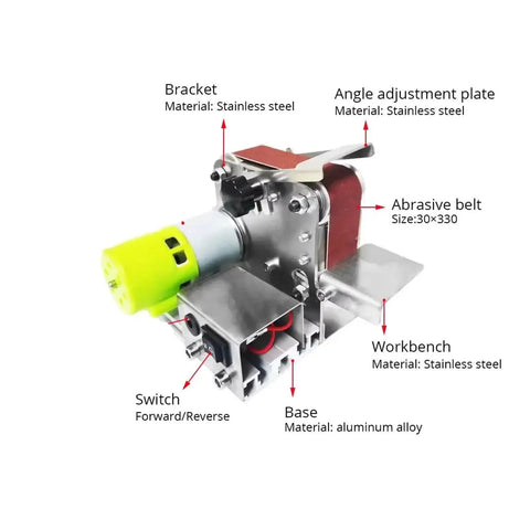 Detailed view of Badass Compact Mini Electric Belt Sander And Grinder Featuring Variable Speed Multifunctional Knife Sharpener components.