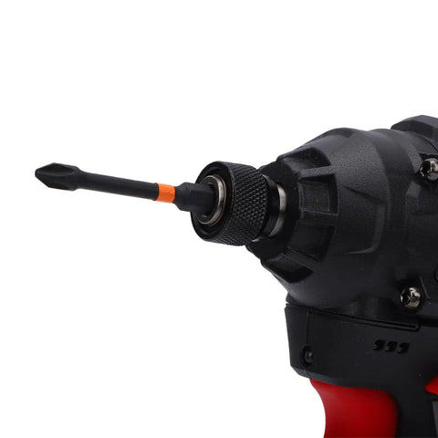 Detailed close-up of Heavy Hitter Cordless Drill Set Featuring Variable Speed Settings And Knockout Torque Engine, showing chuck and bit.