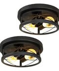 Dope Matte Black Industrial Flush Mount Ceiling Light Fixture With E26 Base, Dimmable Edison LED Bulbs Included, 2 Pack, Wide Cage Design