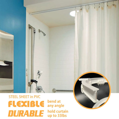 Flexible Ceiling Curtain Track 9.8 Ft Bendable Curtain Rail With Mute Rollers For Easy Install In Shower Bay Window RV Or Room Divider Curved Track That Bends Any Way To Fit Any Shape, white shower rail with curtain