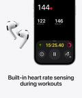 AirPods Pro 3 Wireless Earbuds With Elite Active Noise Cancellation next to smartphone screen displaying heart rate data