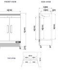 54 Inch Bottom Mount Double Door Commercial Reach In Freezer 49 Cubic Feet Stainless Steel Restaurant Workhorse technical drawings