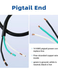 Two Pack 3 Ft 14/3 SJTW Appliance And Power Tool Cord, Heavy Duty 15 Amp 125V Replacement Cable With Pigtail End, ETL Listed NEMA 5-15P To Bare Wire, 14 AWG Three Conductor, 1875 Watts Max, 14 AWG pigtail power cord with stripped ends