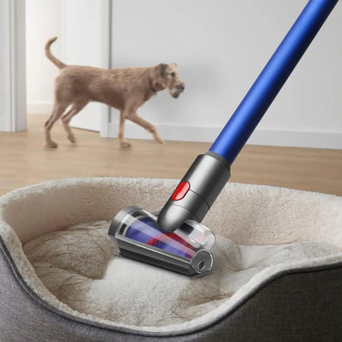 V11 Cordless Stick Vacuum Built For Whole Home Cleaning With Up To 60 Minutes Run Time, cleaning pet bed in Nickel and Blue