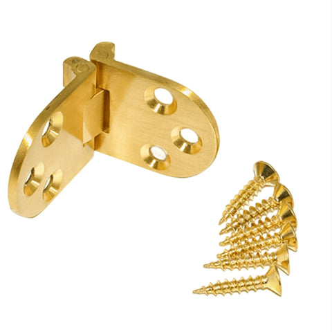 Heavy Duty Solid Brass Flap Hinges For Butler Tray Tables And Portable Flip Tops Offering Slick Butter Smooth 180 Degree Rotation With Reliable Flush Closing And Full Mounting Kit Included For Top Shelf Craftsmanship with screws.