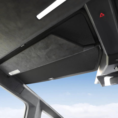 Installed Cybertruck roof sunshade 2-pack, black nano-reflective heat-insulating interior accessory for Tesla Cybertruck