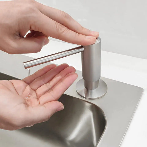 Using Built In Brushed Nickel Soap Dispenser For Kitchen Sink With 17 Oz PET Bottle And Brass Pump Head Deck Mounted