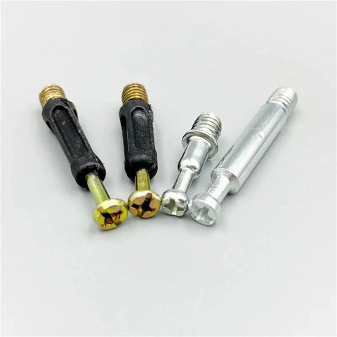 Heavy Duty Cam Lock Fittings Kit Featuring Solid Cam Nuts And Eccentric Bolts For Furniture Assembly and Cabinet Joinery Rust Proof Hardware showing assorted cam lock screws.