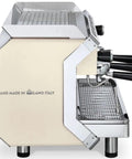 Side view of Three Group Espresso Machine With Digital Display Programmable Dosing And Pressure Gauges In White For Busy Cafes Hotels And Restaurants A High Volume Pro Grade Coffee Station