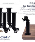4 Pack Adjustable Furniture Legs With Swivel Casters 360 Degree Rotation Braking Heavy Duty Replacement For Cabinet Shelf Sofa Bed Dresser Couch Coffee Table 2.36 Inch Height, showing installation on wood surface