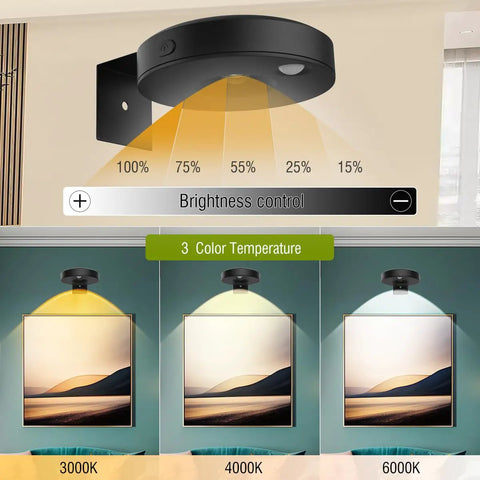 Three Pack LED Picture Lights For Wall With Rechargeable Battery, Remote Control, Wireless Magnetic Art Display Lighting
