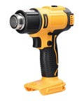 Cordless Rechargeable Hot Air Gun With Two Speed Temp Controls And Four Nozzle Set For Paint Stripping Shrink Wrap Fitting Thawing Fast Heating Handheld Electric Tool side view with yellow and black design.