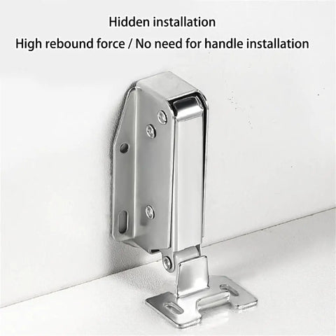 Push To Open Cabinet Latch With Spring Retract Durable Cold Rolled Steel And Nylon Nonmagnetic Corrosion Resistant Rebound