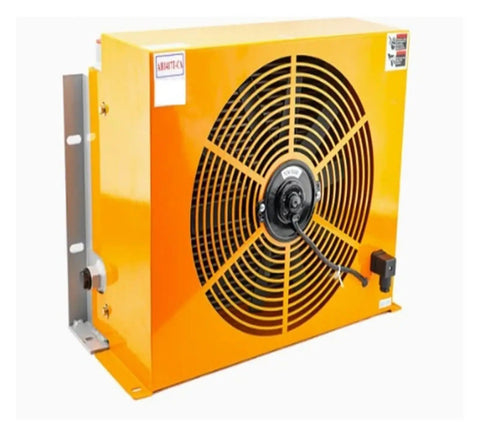 Plate Fin Heat Exchanger Fan For Hydraulic Press Machine 150 L Per Minute Air Cooled Oil Radiator Cooler Rapid Temperature Drop Yellow 24 Volt