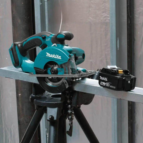 Game Changing 18V LXT Cordless Metal Cutter Shreds Steel Sheets Pipes Square Tubing And Unistrut 3600 RPM light metal cutter on tripod with 5Ah battery.