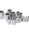 High-Strength E-Type Torx Socket Set Kit With One Quarter, Three Eighths, And One Half Inch Sockets, durable heat-treated steel