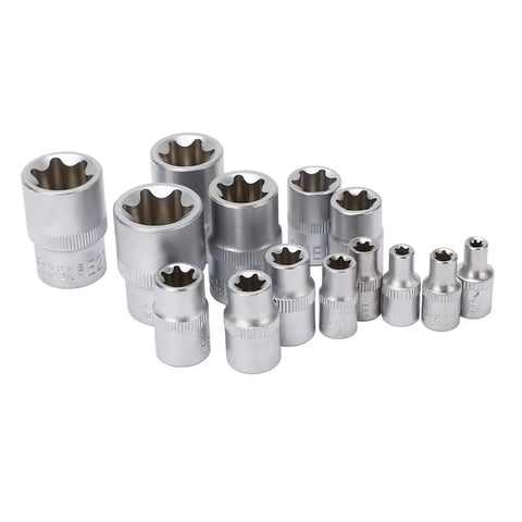 High-Strength E-Type Torx Socket Set Kit With One Quarter, Three Eighths, And One Half Inch Sockets, durable heat-treated steel