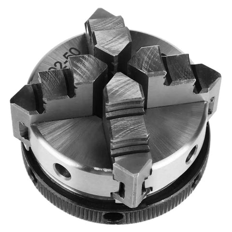 Top Shelf 4 Jaw Reversible Self Centering Lathe Chuck With M14 Thread Mount And 50mm Jaw Capacity showing detailed jaws design.