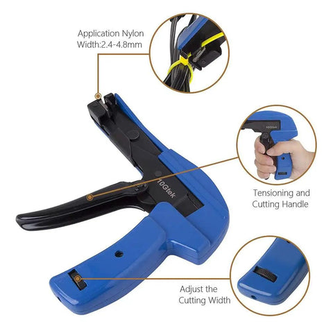 Pro Grade Cable Tie Gun For Nylon Tie Fastening And Precise Cutting Adjustable Tension Blue Handle Durable Steel Blade