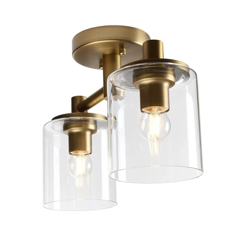 2 Light Industrial Pendant Ceiling Light With Glass Shade Semi Flush Mount Fixture For Hallway Loft Kitchen Bar Living Room Dope Modern Farmhouse Decor