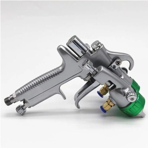 Heavy Duty Double Head Pressure Feed Paint Sprayer Featuring Slick Nano Chrome Nozzles And Killer Smooth Coverage For Badass Industrial Coating And Top Shelf Pneumatic Painting Work With 1000ML Pot Capacity And 13 MM Tips For Flawless Results, showing steel build and dual head design.