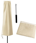 Heavy Duty Outdoor Umbrella Cover For 6 To 9 Foot Patio Umbrellas Built To Last Waterproof Windproof And UV Shield Khaki Garden Parasol Cover shown with storage bag and handle