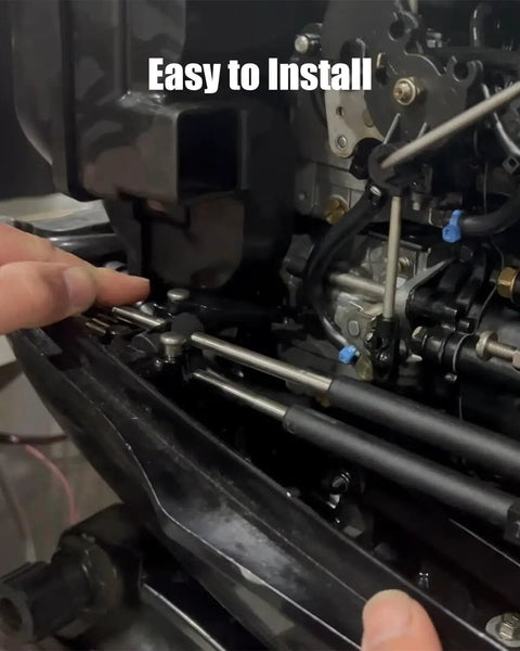 Close-up of 15Ft GEN I Outboard Throttle And Shift Cables Set for smooth engine control installation on boat engine.